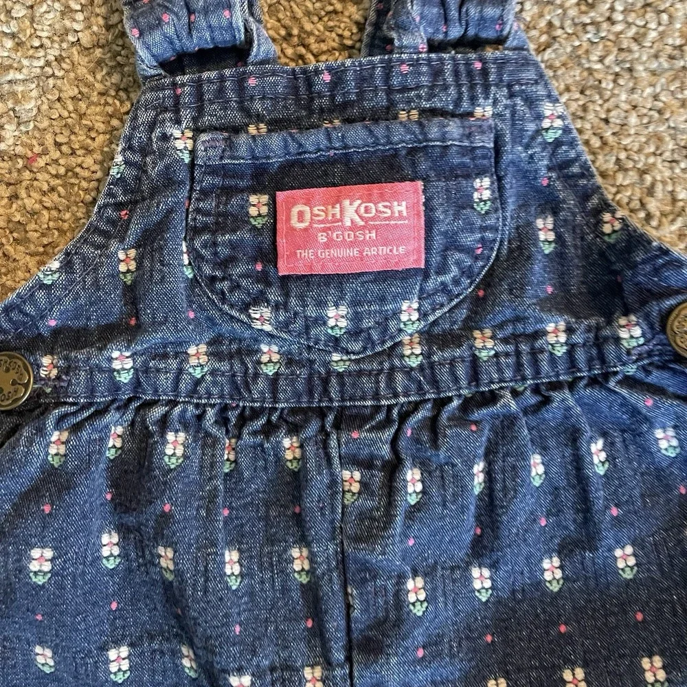 Vintage‎ 80s OSHKOSH Toddler Girl 3M Blue Denim Flower Daisy Overalls
